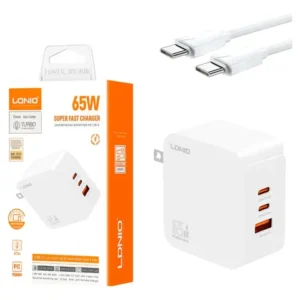 Cargador LDNIO Q4 65w 3 Puertos Usb-a Usb-c Usb-c + Cable